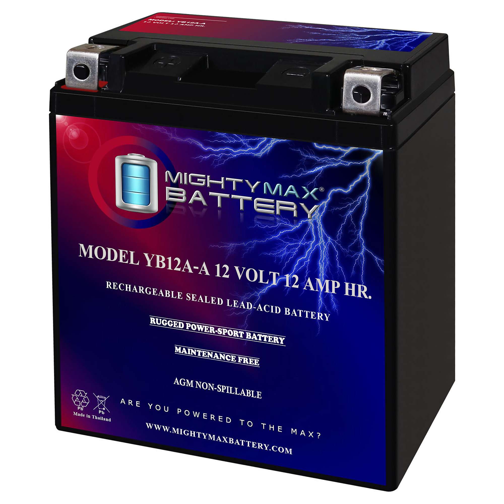 Mighty Max Battery Rechargeable Maintenance-Free SLA AGM Motorcycle Battery — 12V, 12Ah, 165 CCAs, Model# MAX3838039